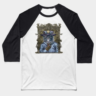 Cat in Blue Leather Jacket with Magical Bracelet in Steampunk Frame Baseball T-Shirt